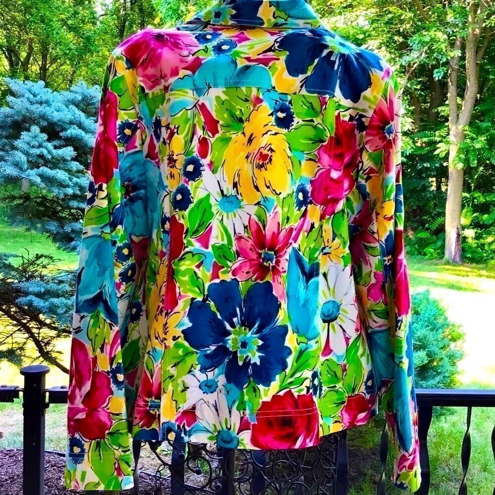 LAURA ASHLEY ABSTRACT ART BRIGHT FLORAL JACKET S NWT - Picture 9 of 11